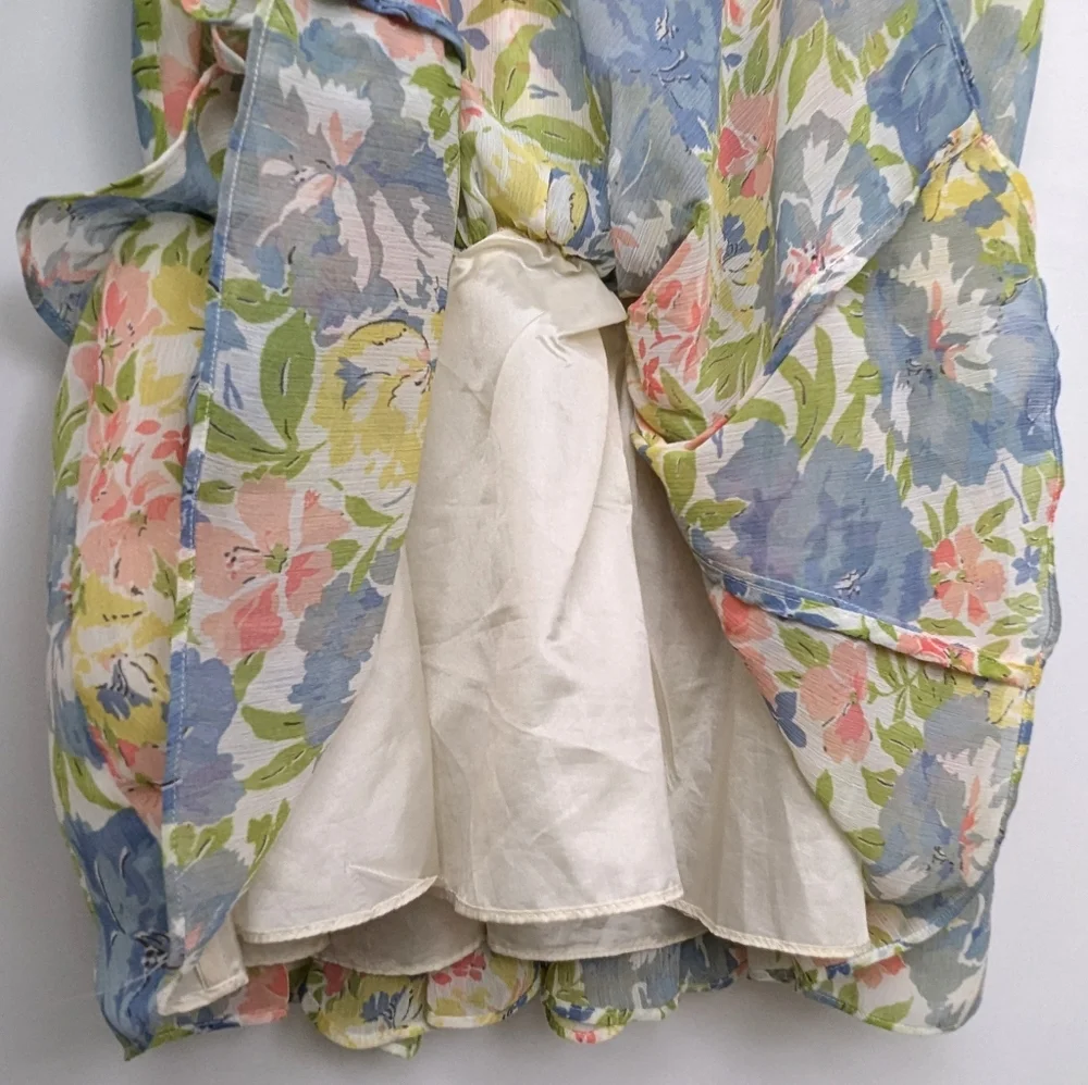 Ralph Lauren Chiffon Dress Watercolor Floral Ruffle Flutter Sleeve Cottagecore 7